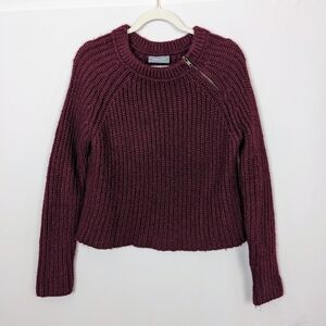Wooden Ships S/M Christy Zipper Neck Sweater Pullover Burgundy Mohair Wool Fuzzy